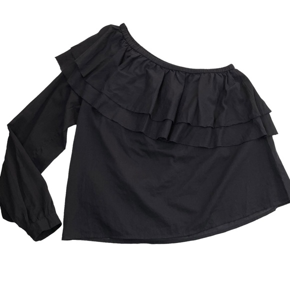 Chan Luu Lexington One Shoulder Ruffle Top Black - Picture 10 of 11